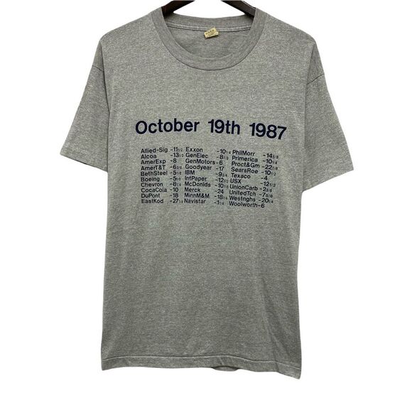 Vtg Stock Market Crash 1987 Mens XXL T-Shirt McDonalds IBM CocaCola Boeing Exxon